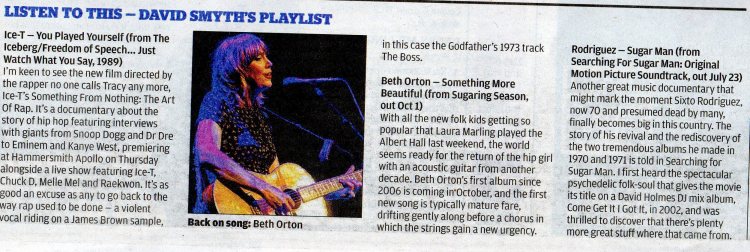 Rodriguez - Evening Standard - Searching For Sugar Man Soundtrack Review -12 July 2012