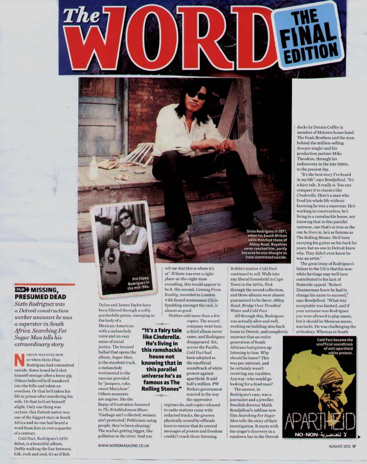 Rodriguez - Word - Searching For Sugar Man Feature - August 2012