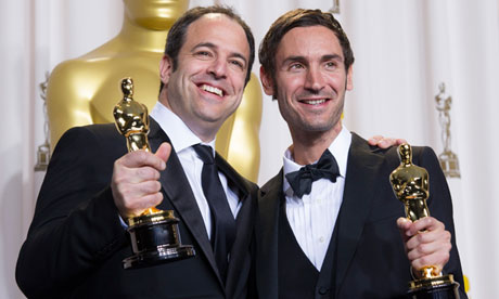 Simon Chinn, left, and Searching for Sugar Man's director Malik Bendjelloul with their Oscars. Photograph: Xinhua/Landov/Barcroft Media
