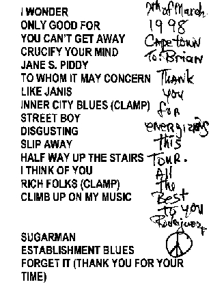 Set List 7th March 1998
