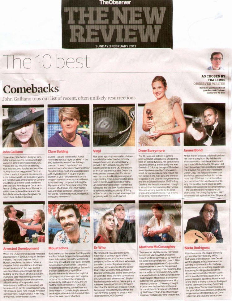 Rodriguez - The Observer - Comeback Feature - 3rd February 2013
