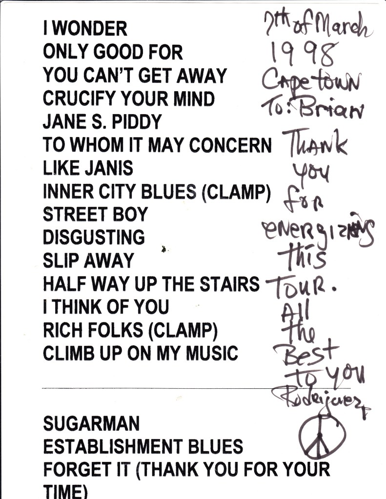 Set List 7 March 1998